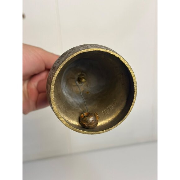 VTG 1990s Solid Brass Bell – Bottle Opener Handle, Engraved Leaf Pattern 7" Tall - Picture 4 of 6